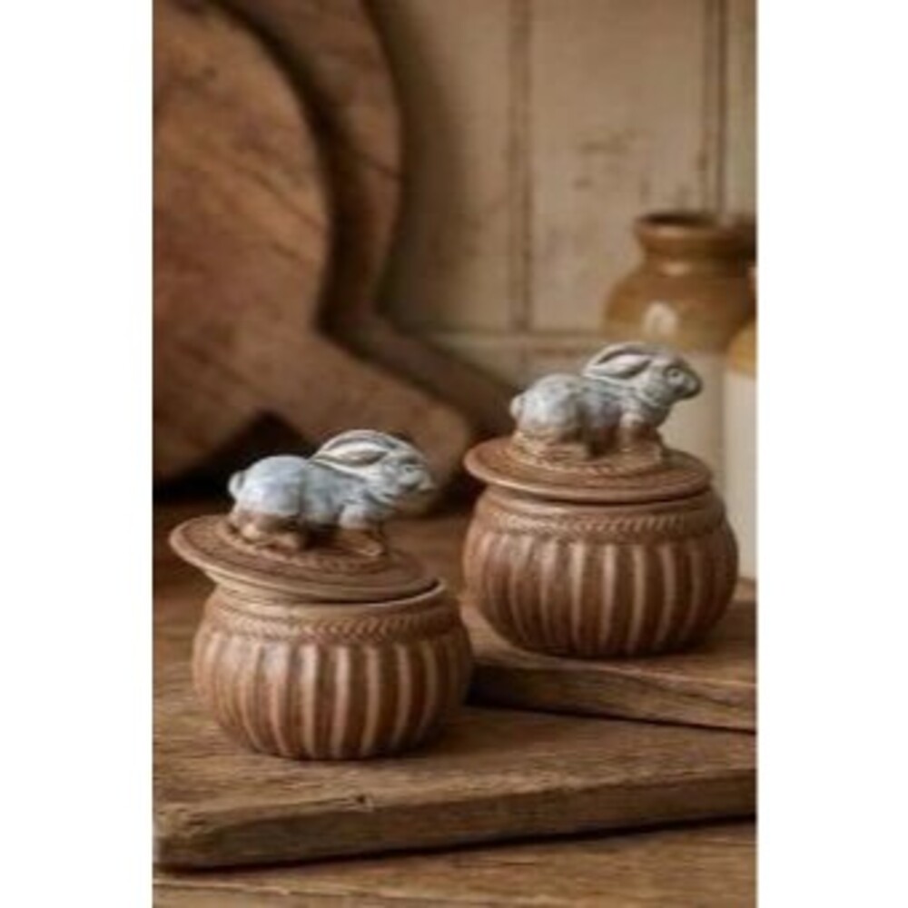 Rustic Stoneware Bunny Salt Cellar / Lidded Sugar Bowl